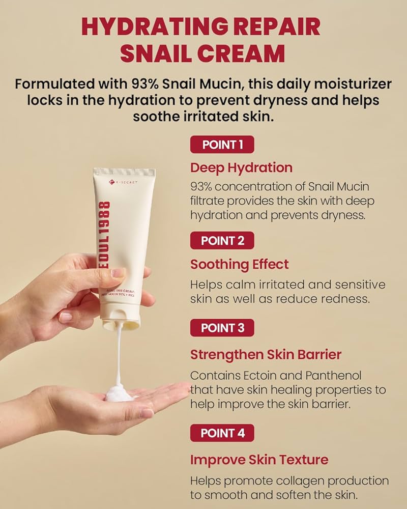 K-Secret Seoul 1988 Cream: Snail Mucin 93% + Rice